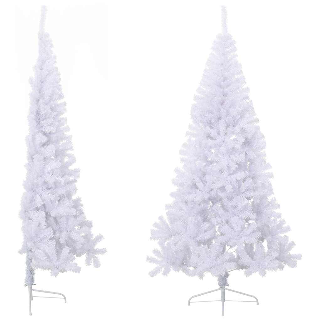 fehér PVC fél műkarácsonyfa állvánnyal 180 cm