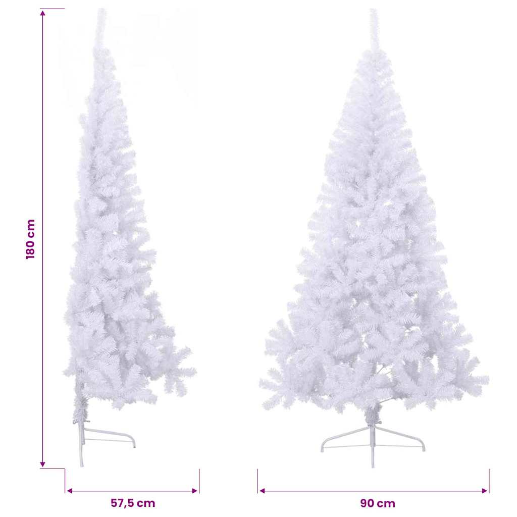 fehér PVC fél műkarácsonyfa állvánnyal 180 cm