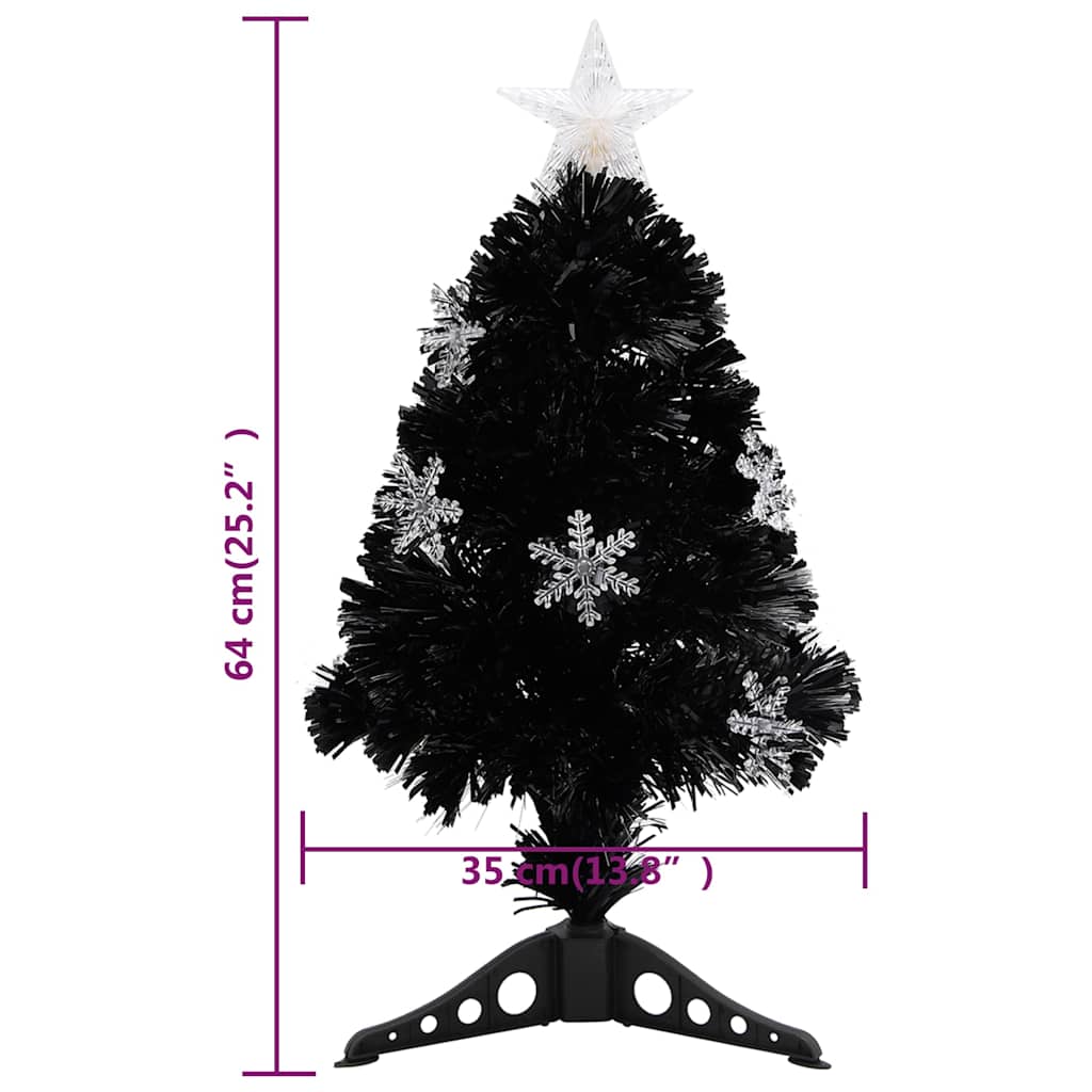 fekete száloptikás karácsonyfa LED-es hópelyhekkel 64 cm