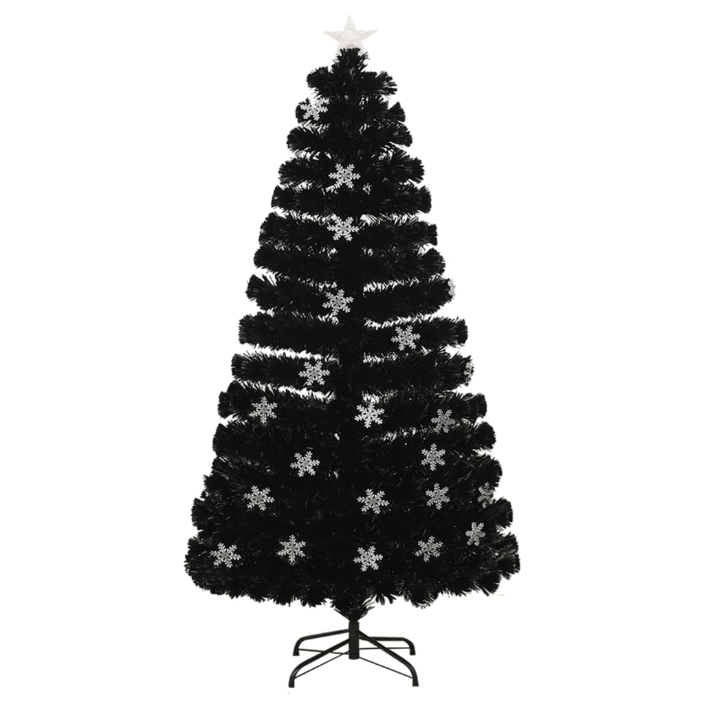 fekete száloptikás karácsonyfa LED-es hópelyhekkel 120 cm
