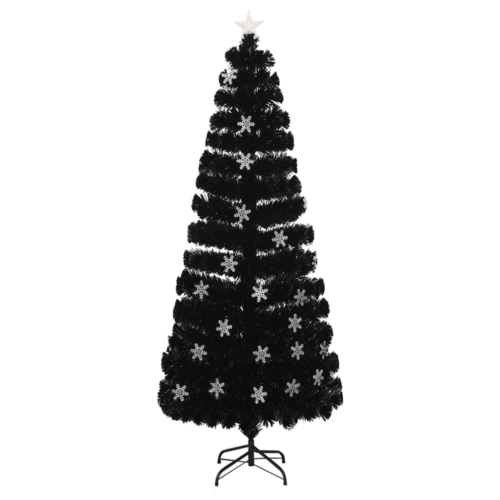 fekete száloptikás karácsonyfa LED-es hópelyhekkel 240 cm
