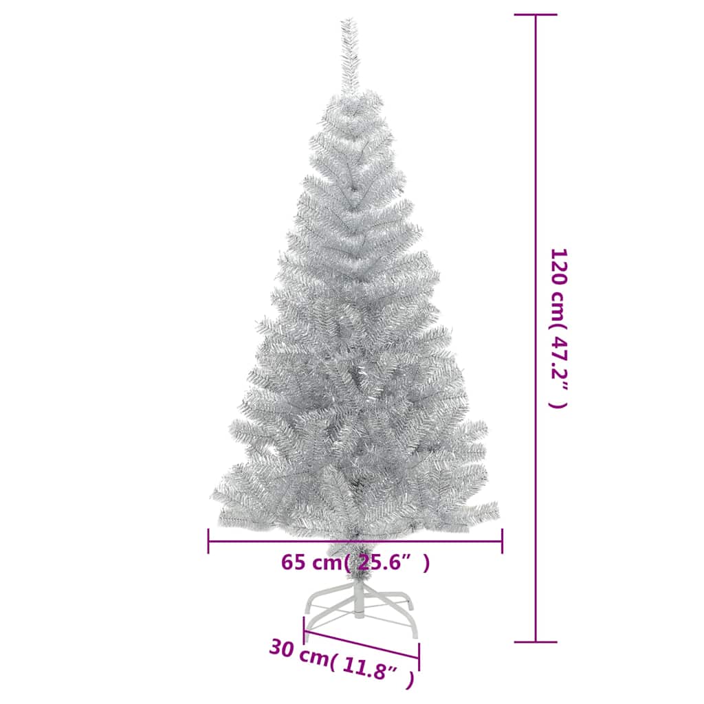 ezüstszínű PET műkarácsonyfa állvánnyal 120 cm