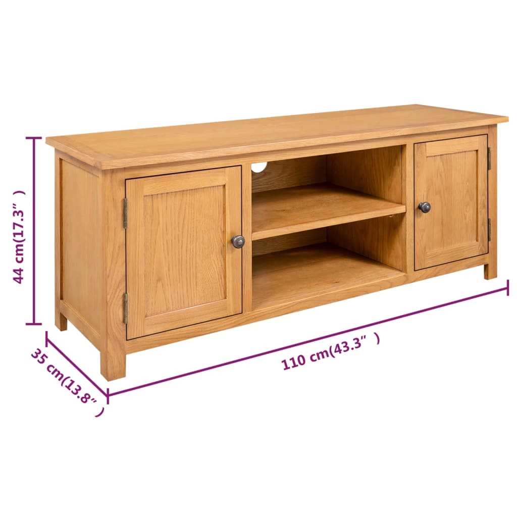tömör tölgyfa TV szekrény 110x35x44 cm