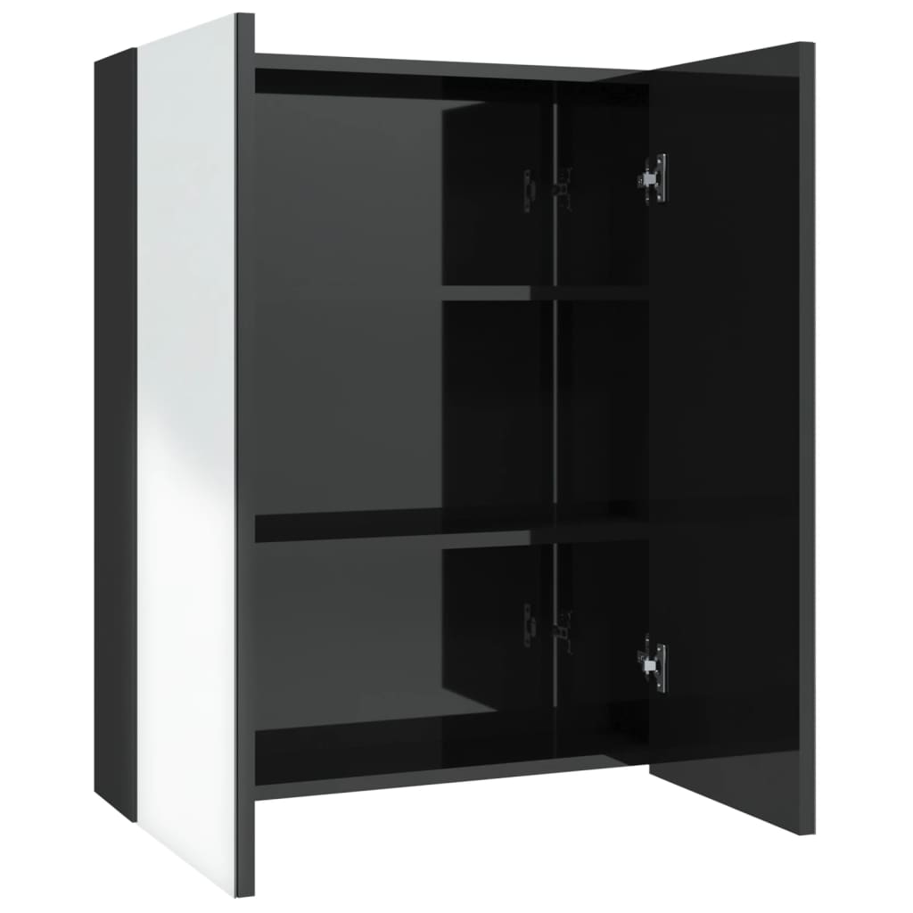 fényes fekete MDF tükrös fürdőszobaszekrény 60 x 15 x 75 cm