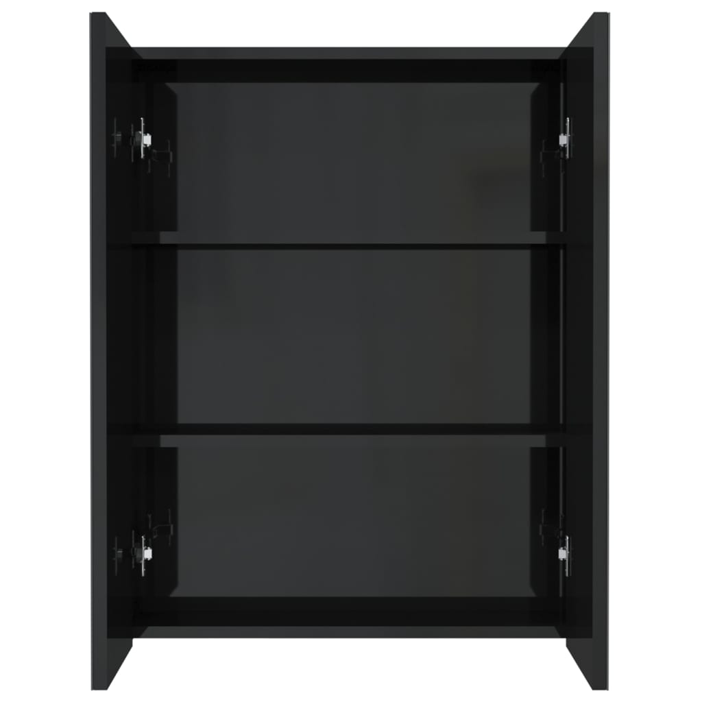 fényes fekete MDF tükrös fürdőszobaszekrény 60 x 15 x 75 cm