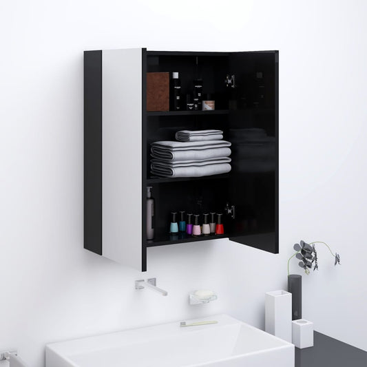 fényes fekete MDF tükrös fürdőszobaszekrény 60 x 15 x 75 cm