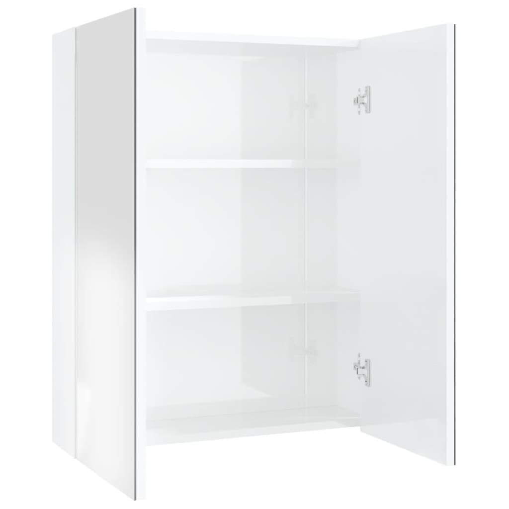 fényes fehér MDF tükrös fürdőszobaszekrény 60 x 15 x 75 cm