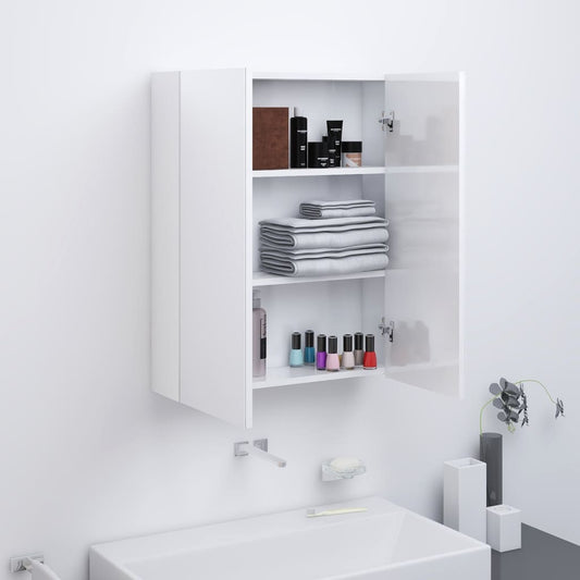 fényes fehér MDF tükrös fürdőszobaszekrény 60 x 15 x 75 cm