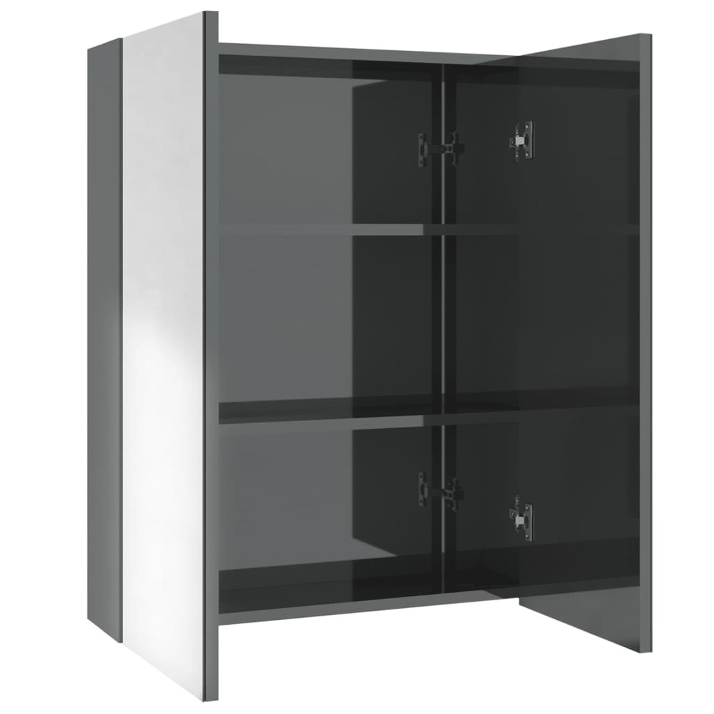fényes szürke MDF tükrös fürdőszobaszekrény 60 x 15 x 75 cm
