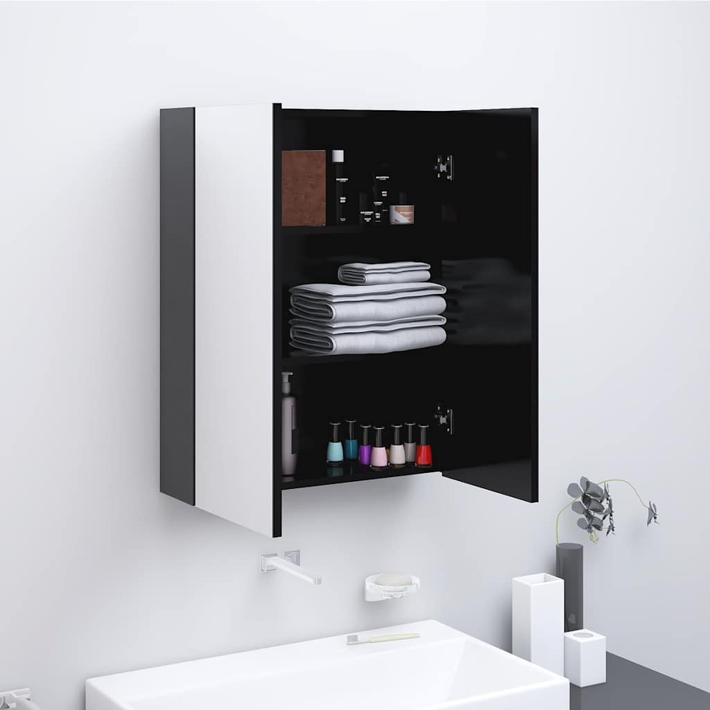 antracitszürke MDF tükrös fürdőszobaszekrény 60 x 15 x 75 cm