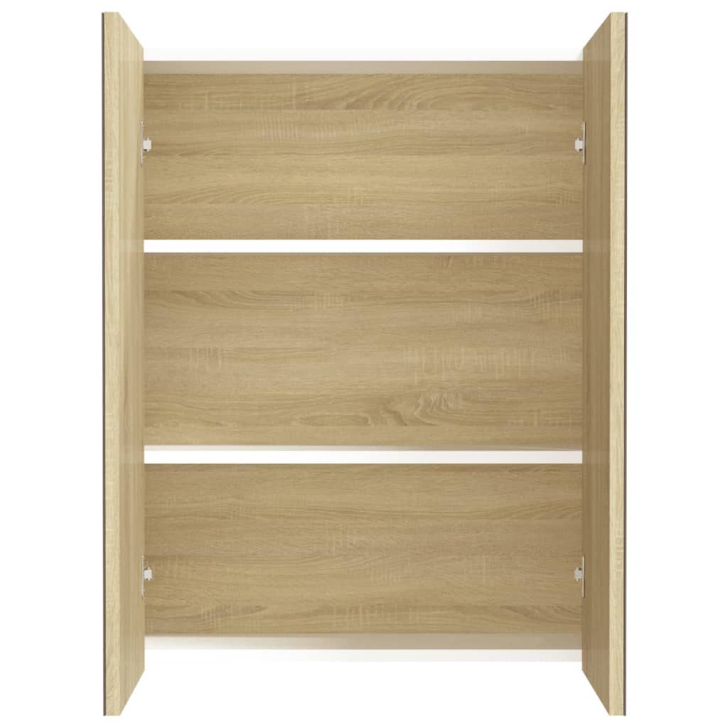 fehér és tölgy MDF tükrös fürdőszobaszekrény 60 x 15 x 75 cm