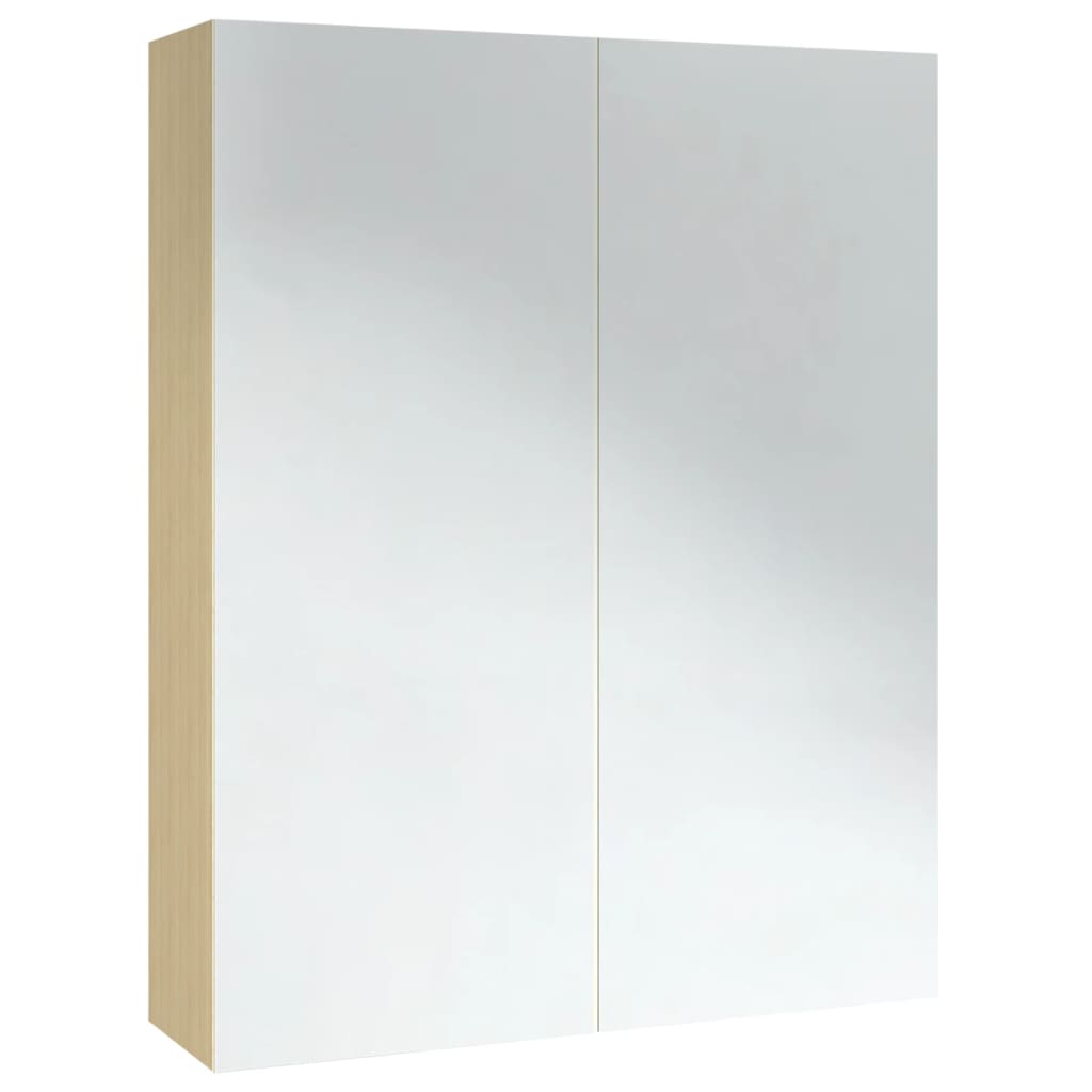 fehér és tölgy MDF tükrös fürdőszobaszekrény 60 x 15 x 75 cm