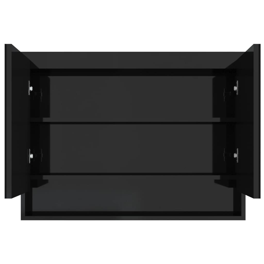 fényes fekete MDF tükrös fürdőszobaszekrény 80 x 15 x 60 cm
