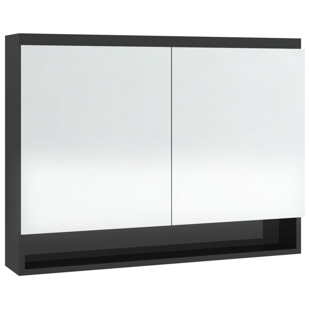 fényes fekete MDF tükrös fürdőszobaszekrény 80 x 15 x 60 cm