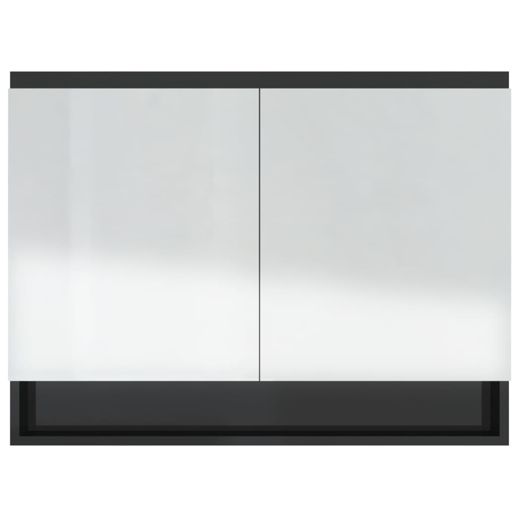 fényes fekete MDF tükrös fürdőszobaszekrény 80 x 15 x 60 cm