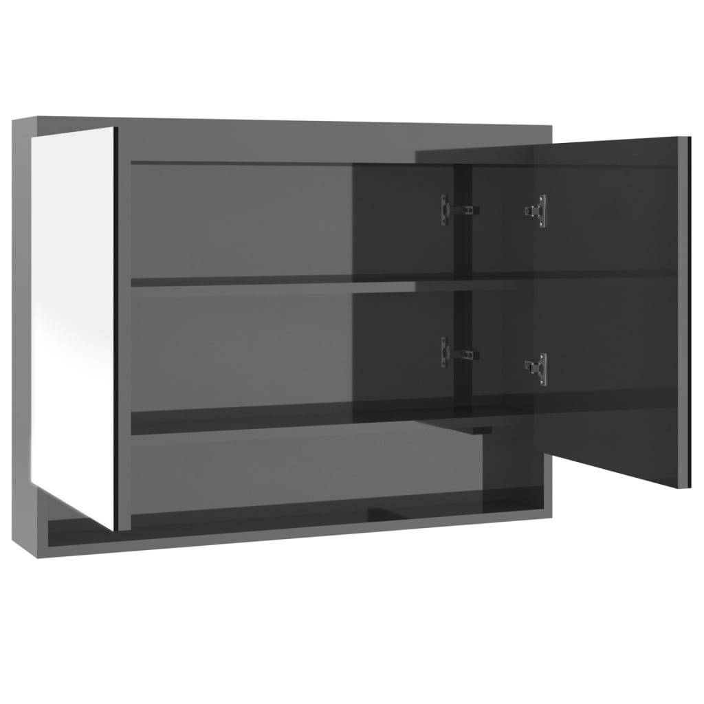 fényes szürke MDF tükrös fürdőszobaszekrény 80 x 15 x 60 cm
