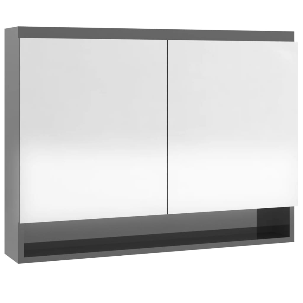 fényes szürke MDF tükrös fürdőszobaszekrény 80 x 15 x 60 cm