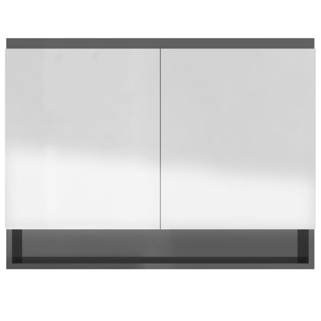 fényes szürke MDF tükrös fürdőszobaszekrény 80 x 15 x 60 cm
