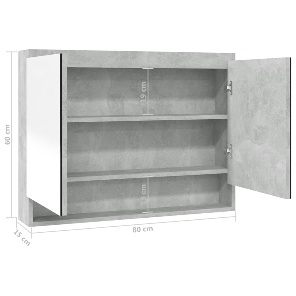 betonszürke MDF tükrös fürdőszobaszekrény 80 x 15 x 60 cm