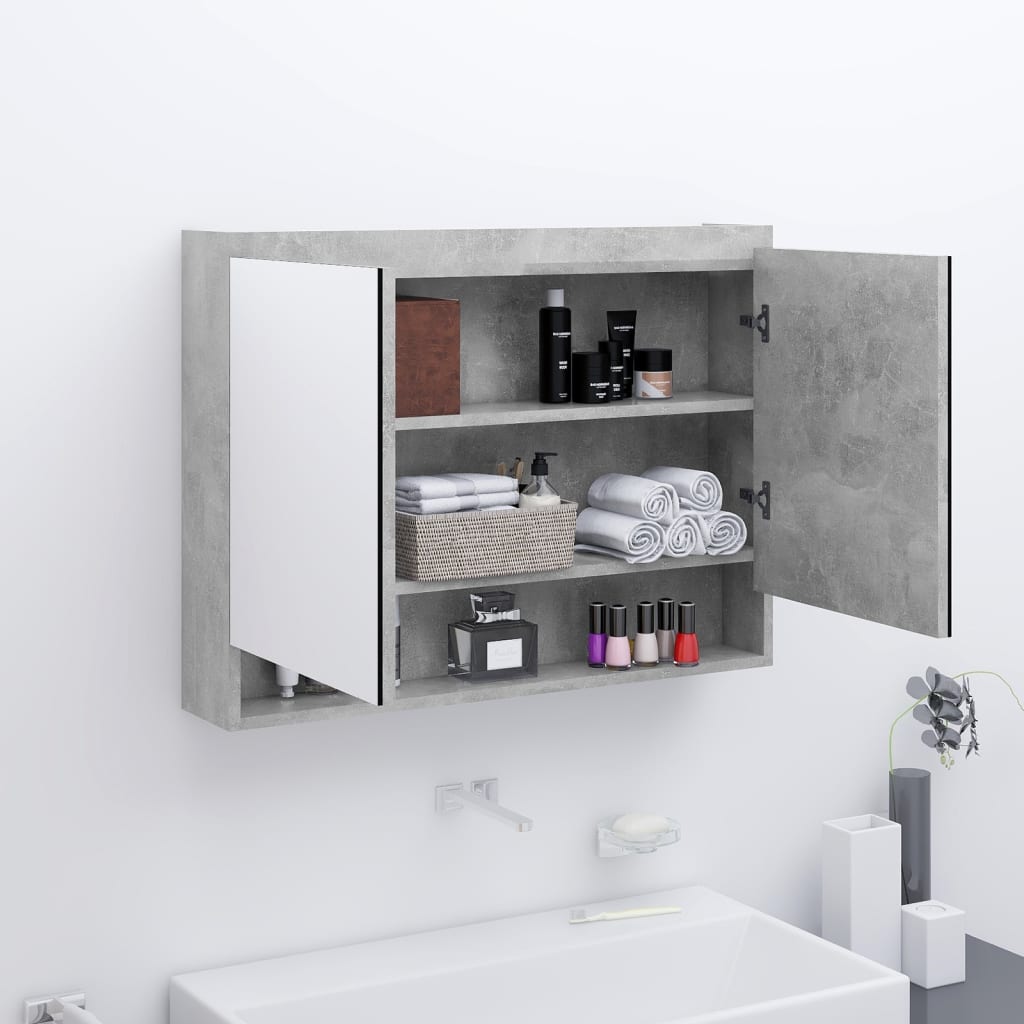 betonszürke MDF tükrös fürdőszobaszekrény 80 x 15 x 60 cm