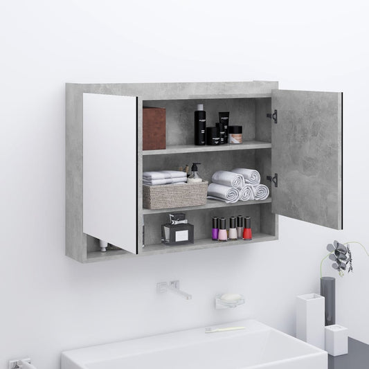 betonszürke MDF tükrös fürdőszobaszekrény 80 x 15 x 60 cm
