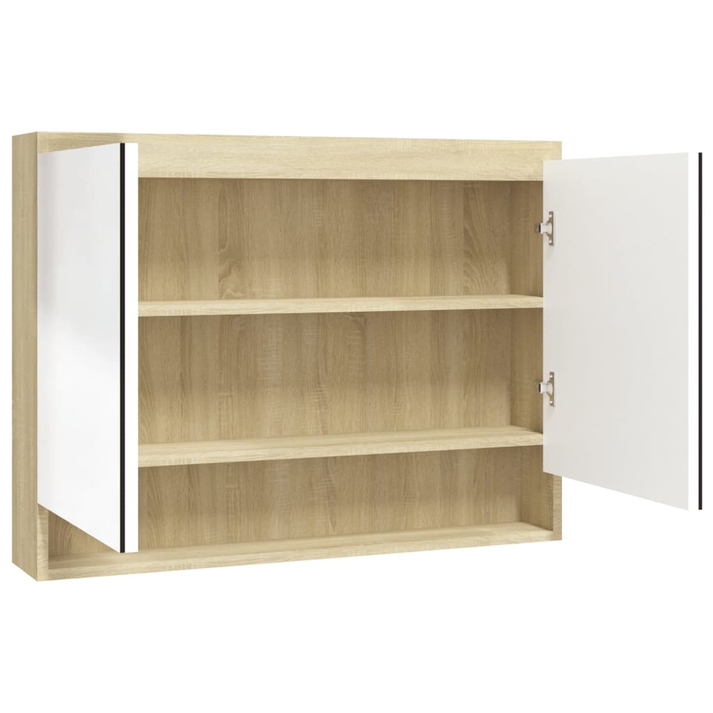 fényes és tölgy MDF tükrös fürdőszobaszekrény 80 x 15 x 60 cm