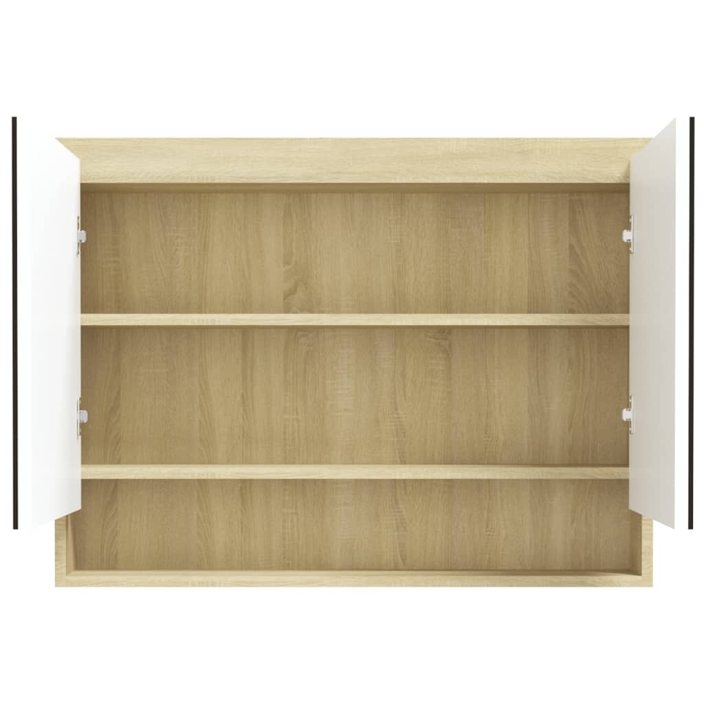 fényes és tölgy MDF tükrös fürdőszobaszekrény 80 x 15 x 60 cm