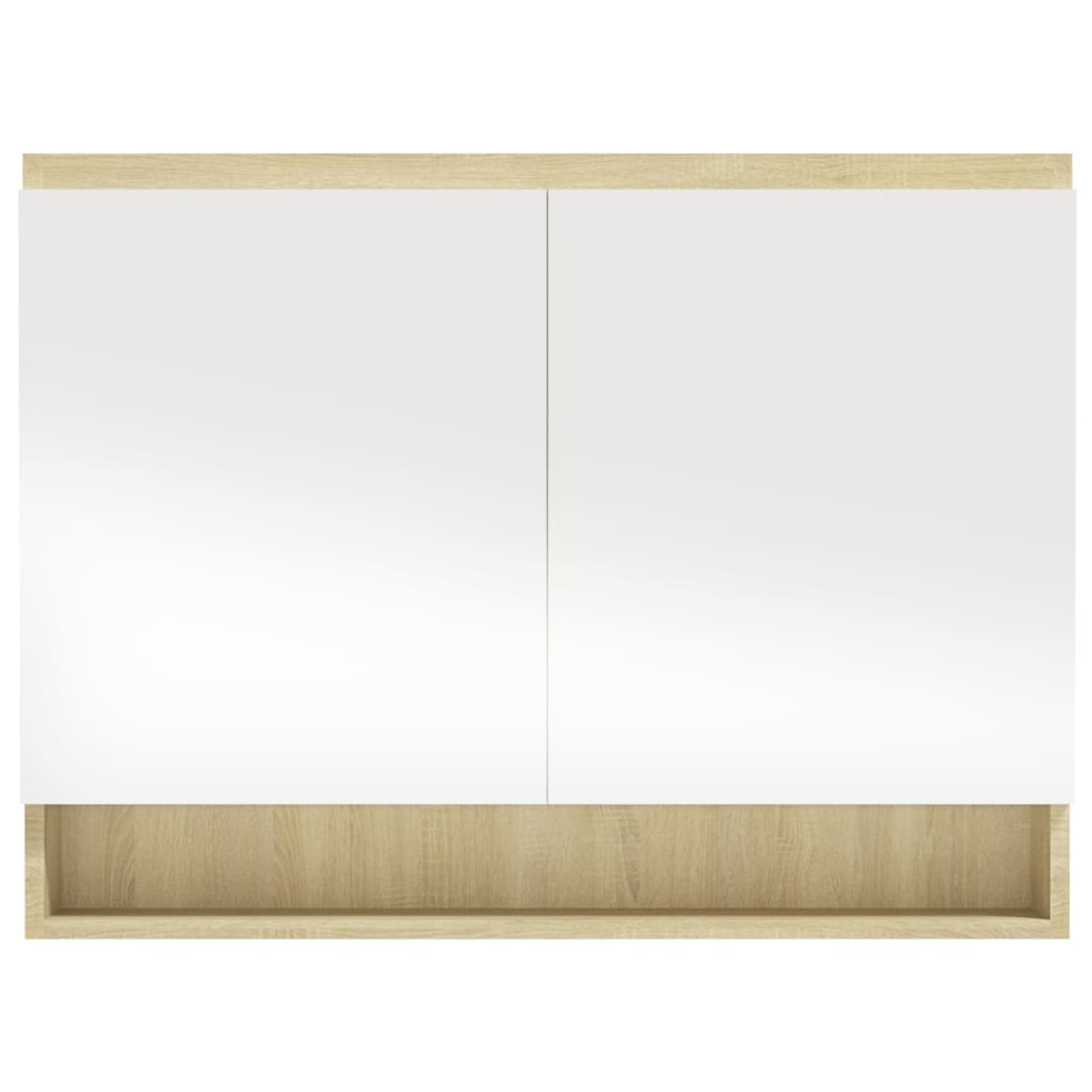 fényes és tölgy MDF tükrös fürdőszobaszekrény 80 x 15 x 60 cm