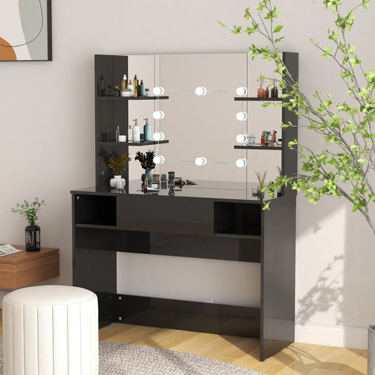 fényes fekete LED-es MDF sminkasztal 100 x 40 x 135 cm