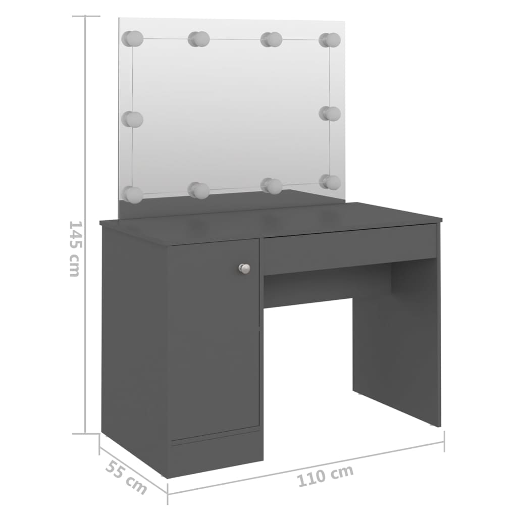 szürke LED-es MDF sminkasztal 110 x 55 x 145 cm