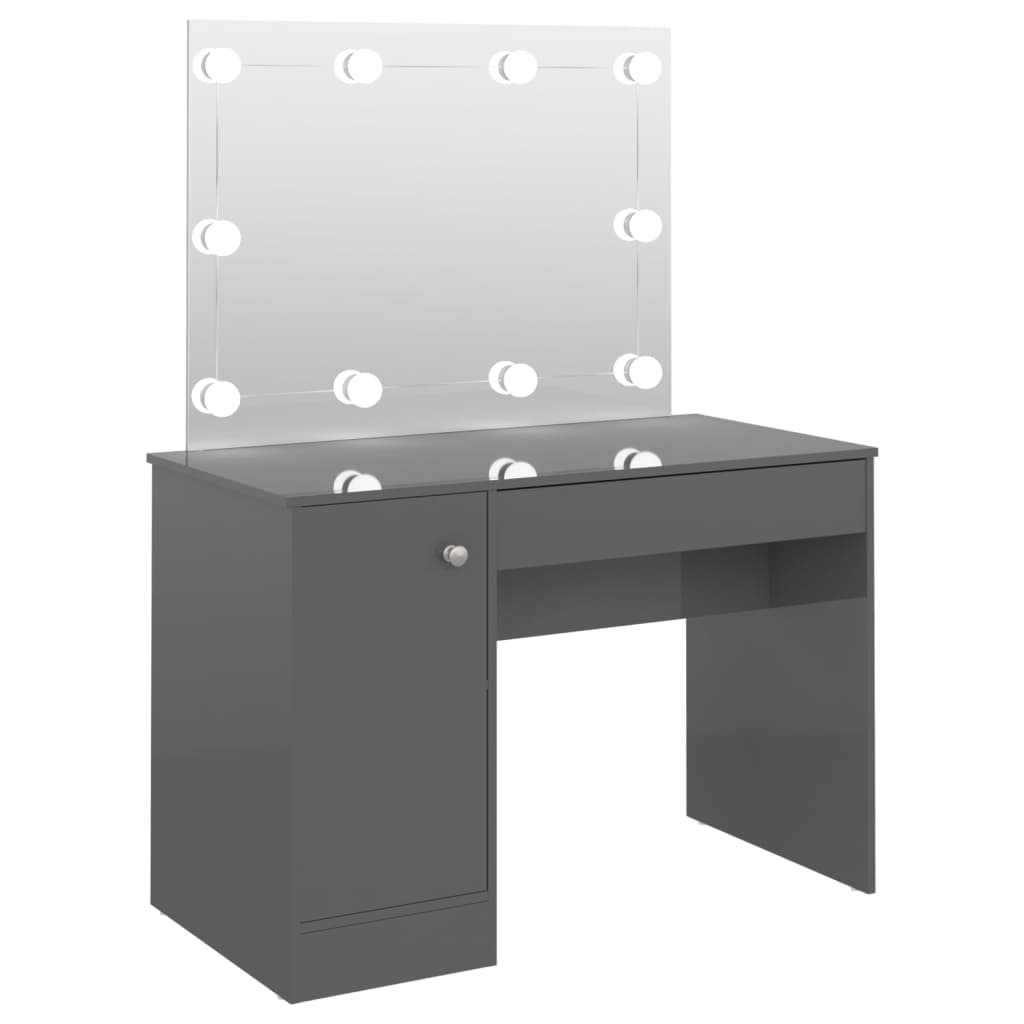 fényes szürke LED-es MDF sminkasztal 110 x 55 x 145 cm
