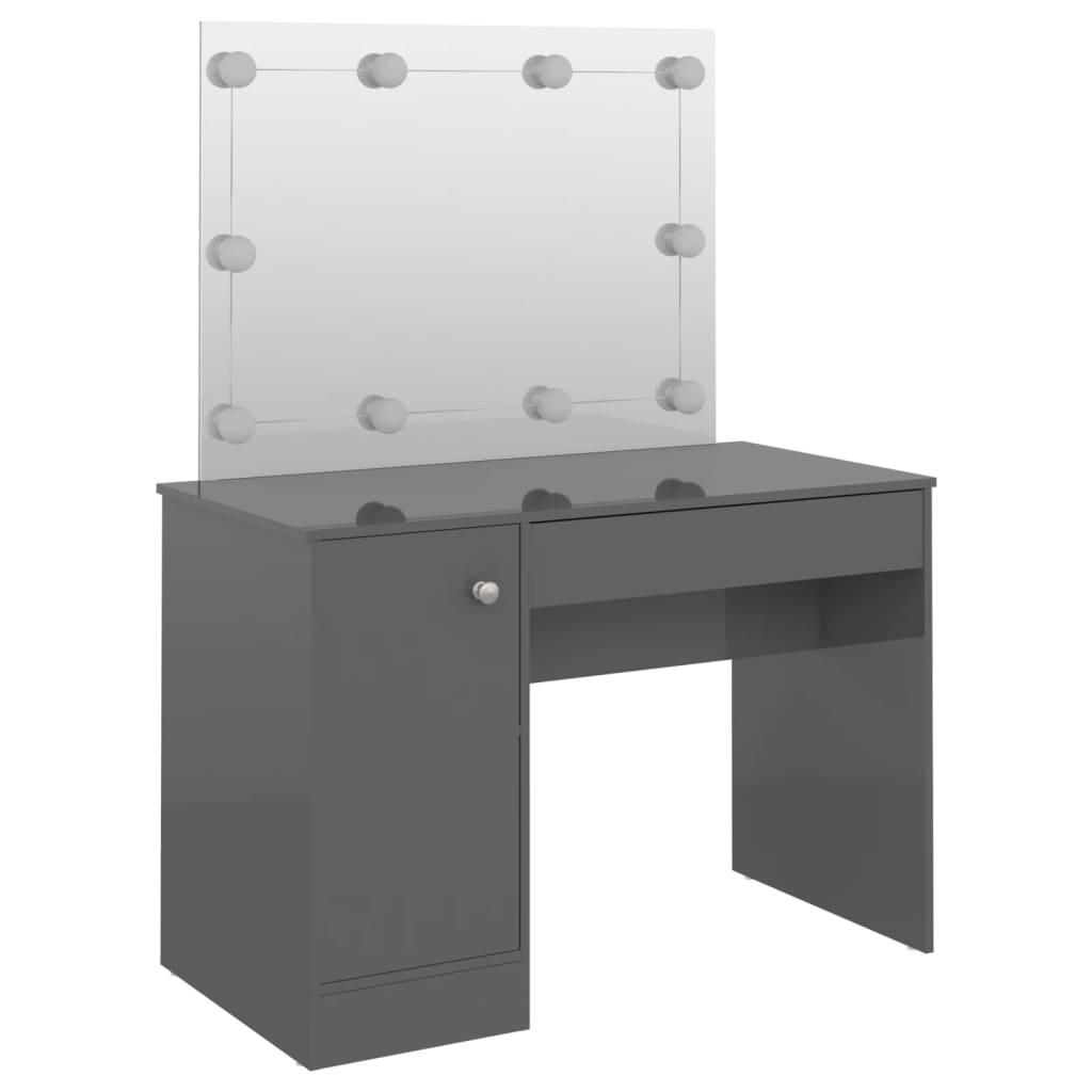 fényes szürke LED-es MDF sminkasztal 110 x 55 x 145 cm