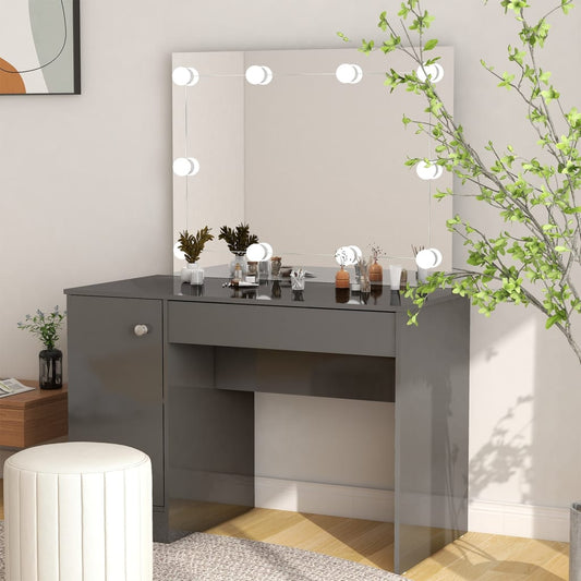 fényes szürke LED-es MDF sminkasztal 110 x 55 x 145 cm