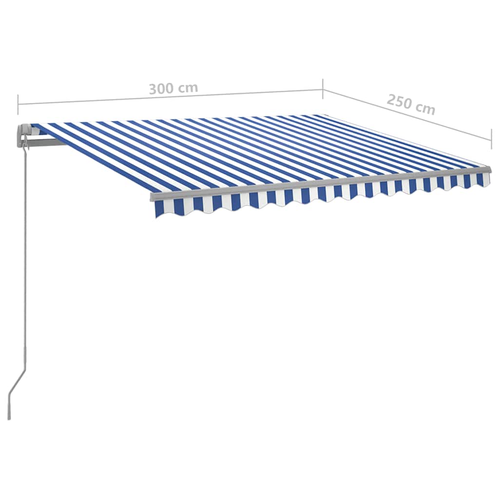 kék és fehér kézzel kihúzható LED-es napellenző 300 x 250 cm