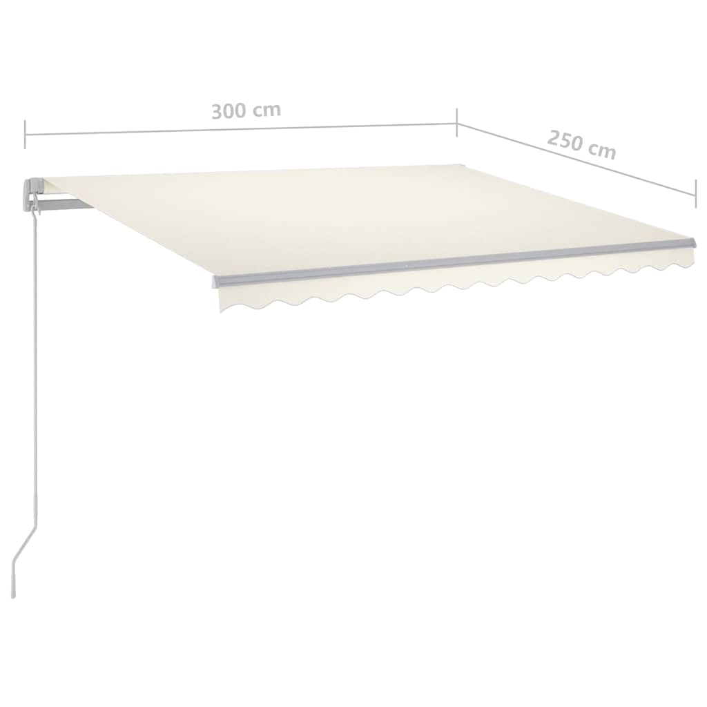 krémszínű kézzel kihúzható LED-es napellenző 300 x 250 cm