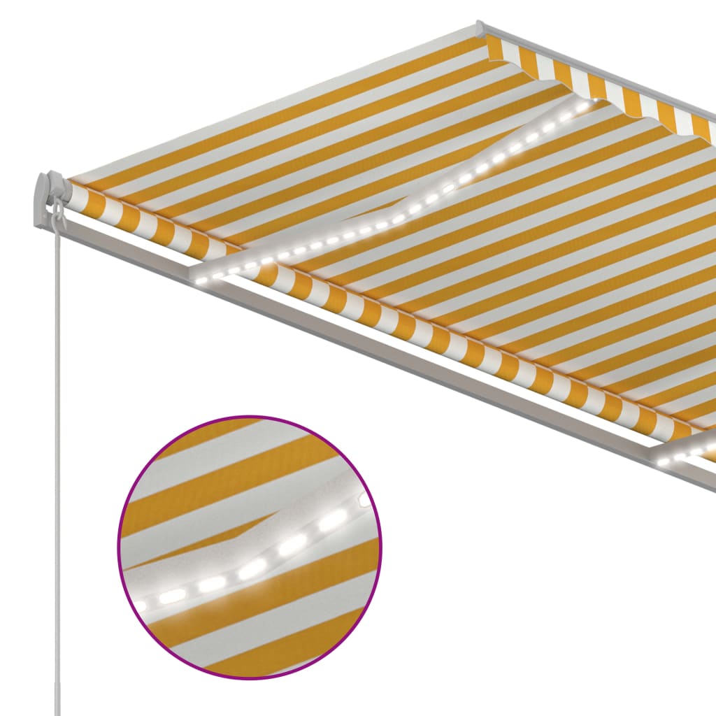 sárga és fehér kézzel kihúzható LED-es napellenző 300 x 250 cm