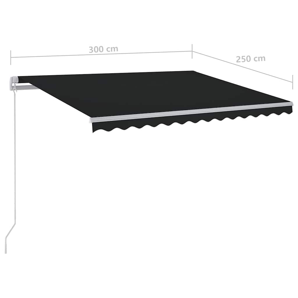 antracitszürke kézzel kihúzható LED-es napellenző 300 x 250 cm