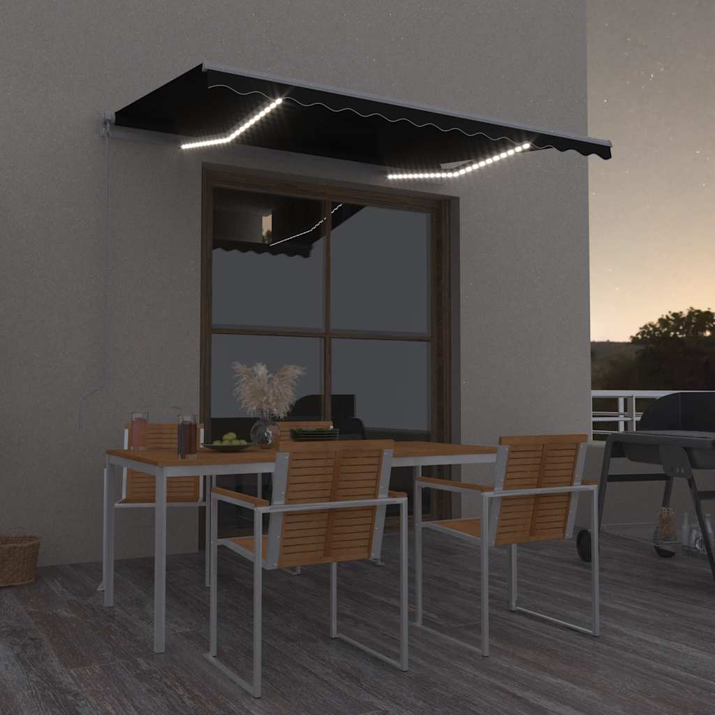 antracitszürke kézzel kihúzható LED-es napellenző 300 x 250 cm