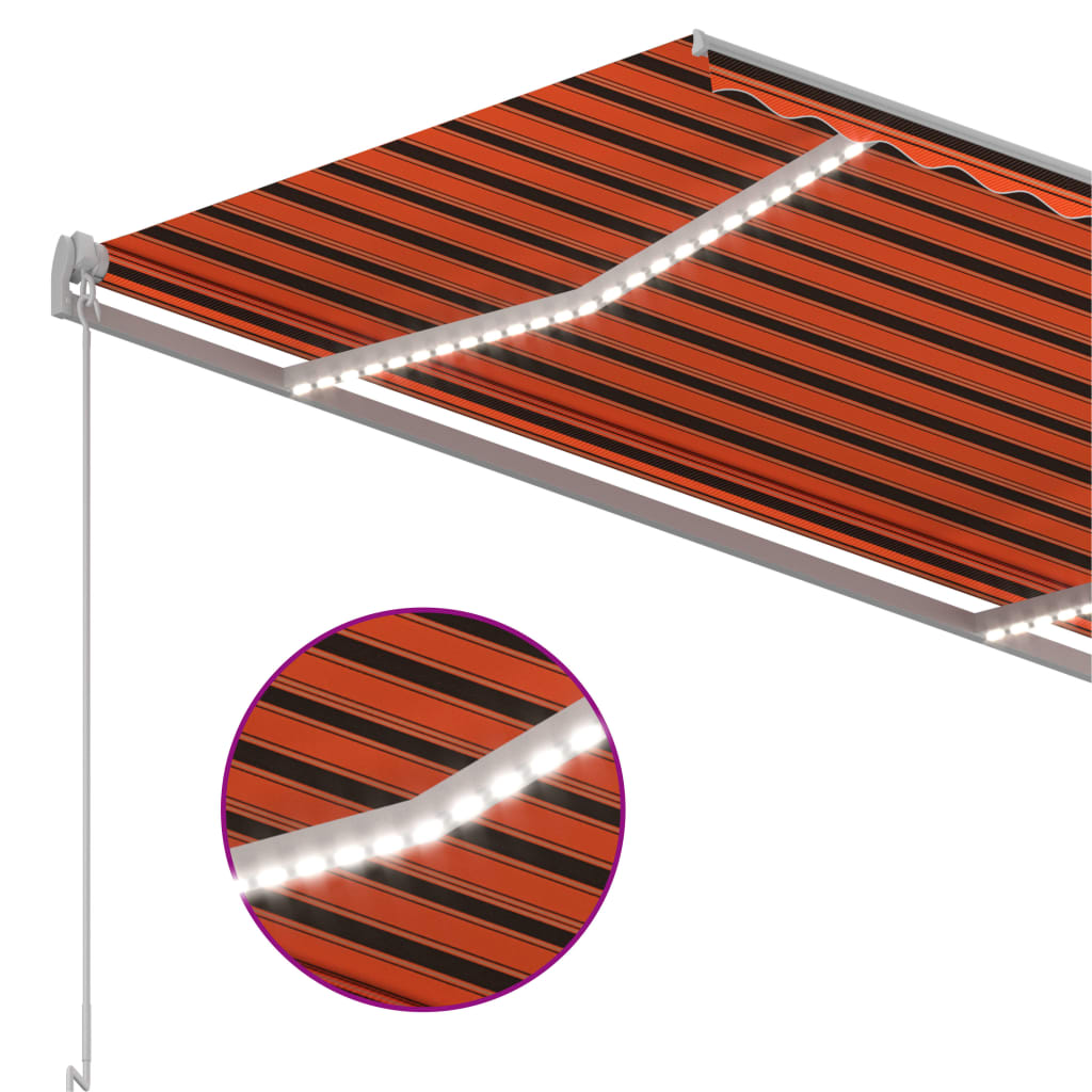 narancs és barna kézzel kihúzható LED-es napellenző 300x250 cm