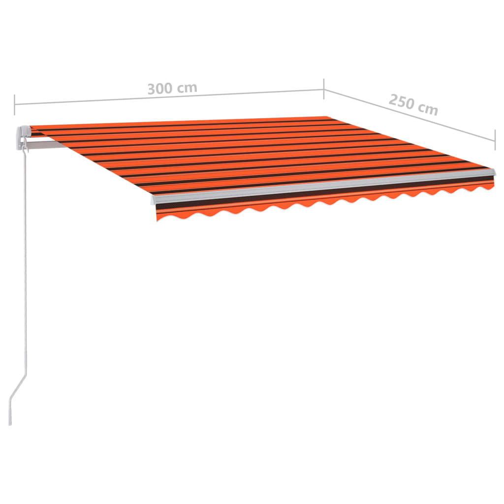 narancs és barna kézzel kihúzható LED-es napellenző 300x250 cm