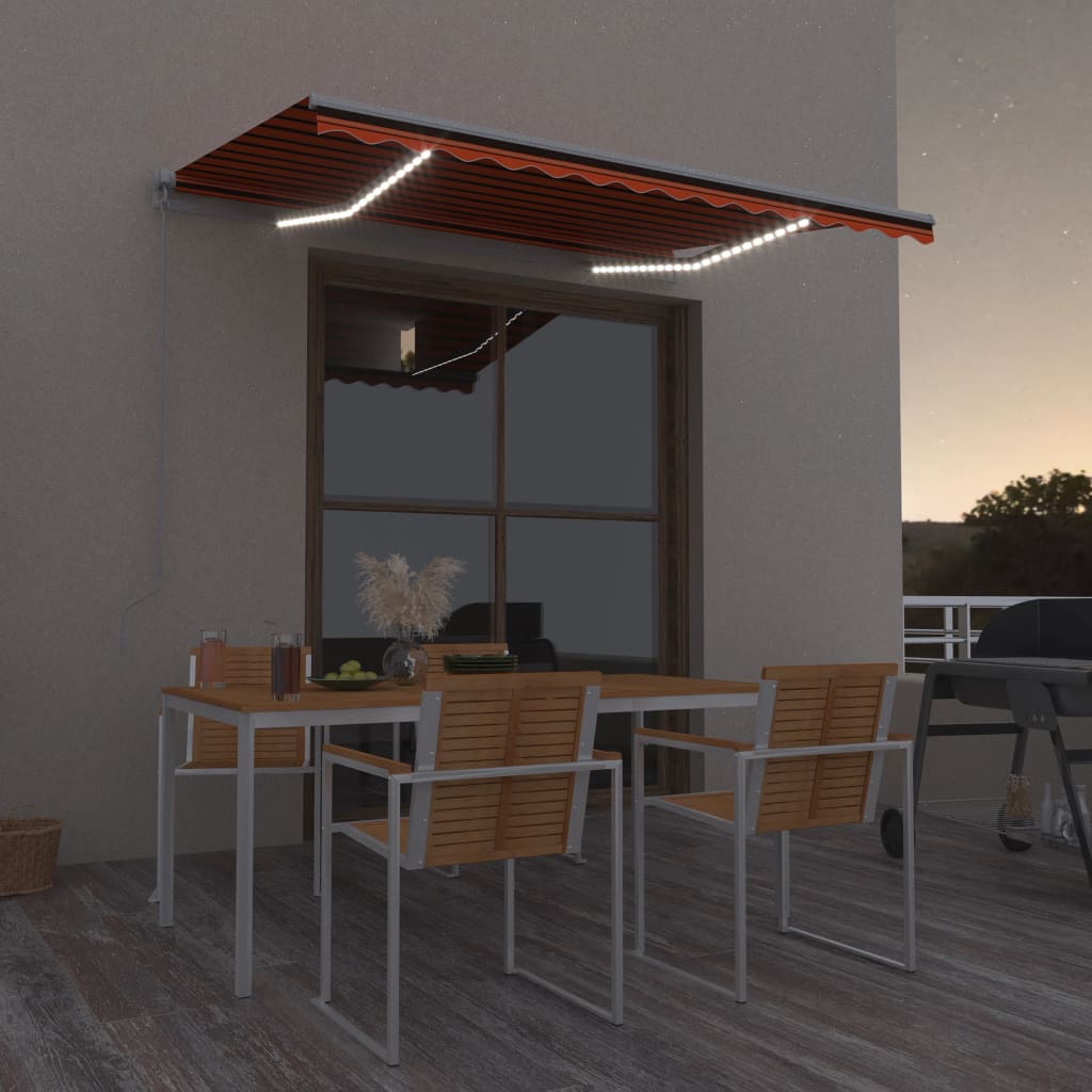 narancs és barna kézzel kihúzható LED-es napellenző 300x250 cm