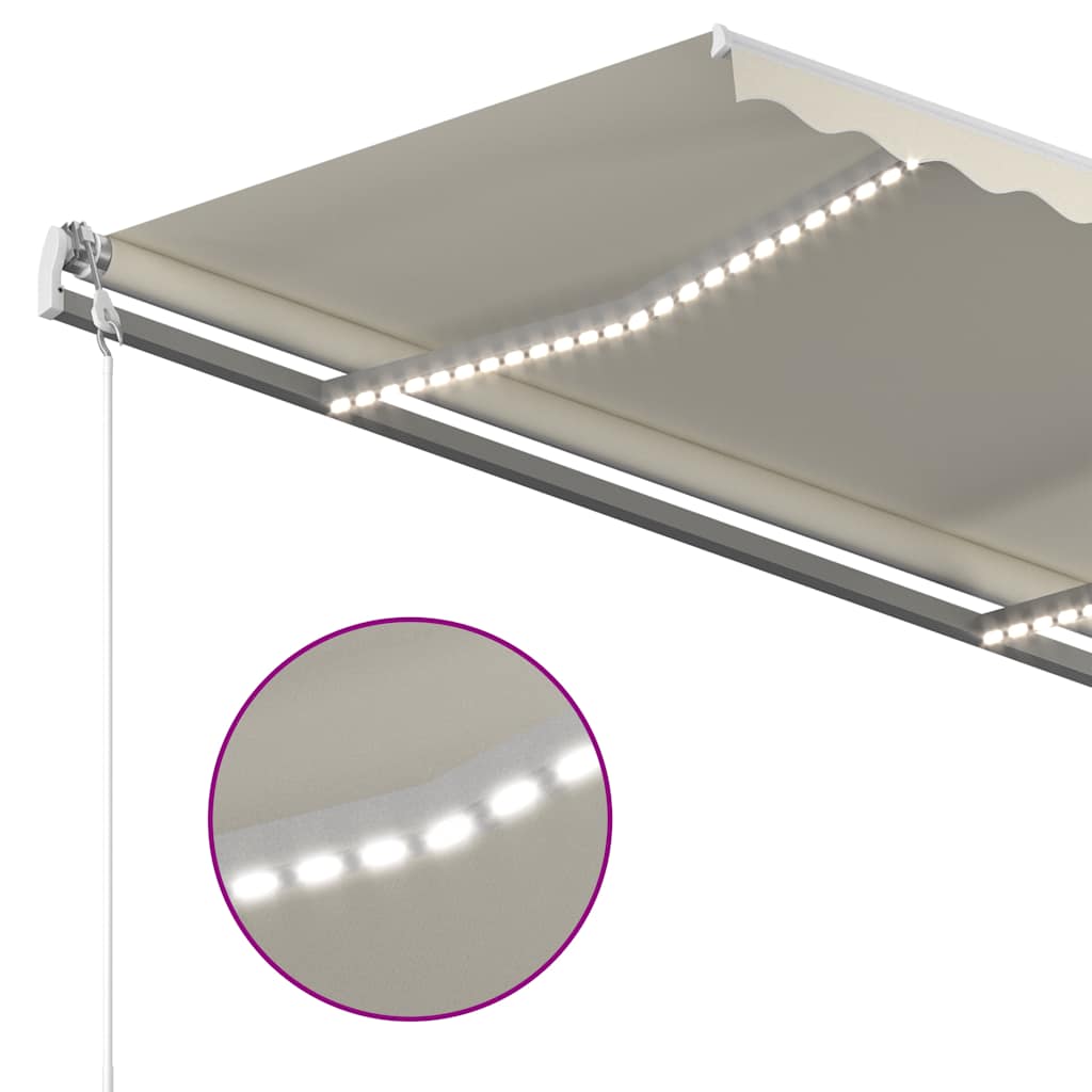 krémszínű automata szélérzékelős és LED-es napellenző 300x250cm