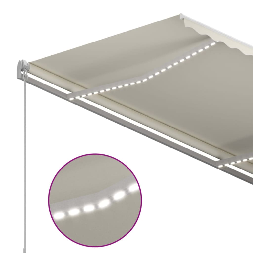 krémszínű kézzel kihúzható LED-es napellenző 350 x 250 cm