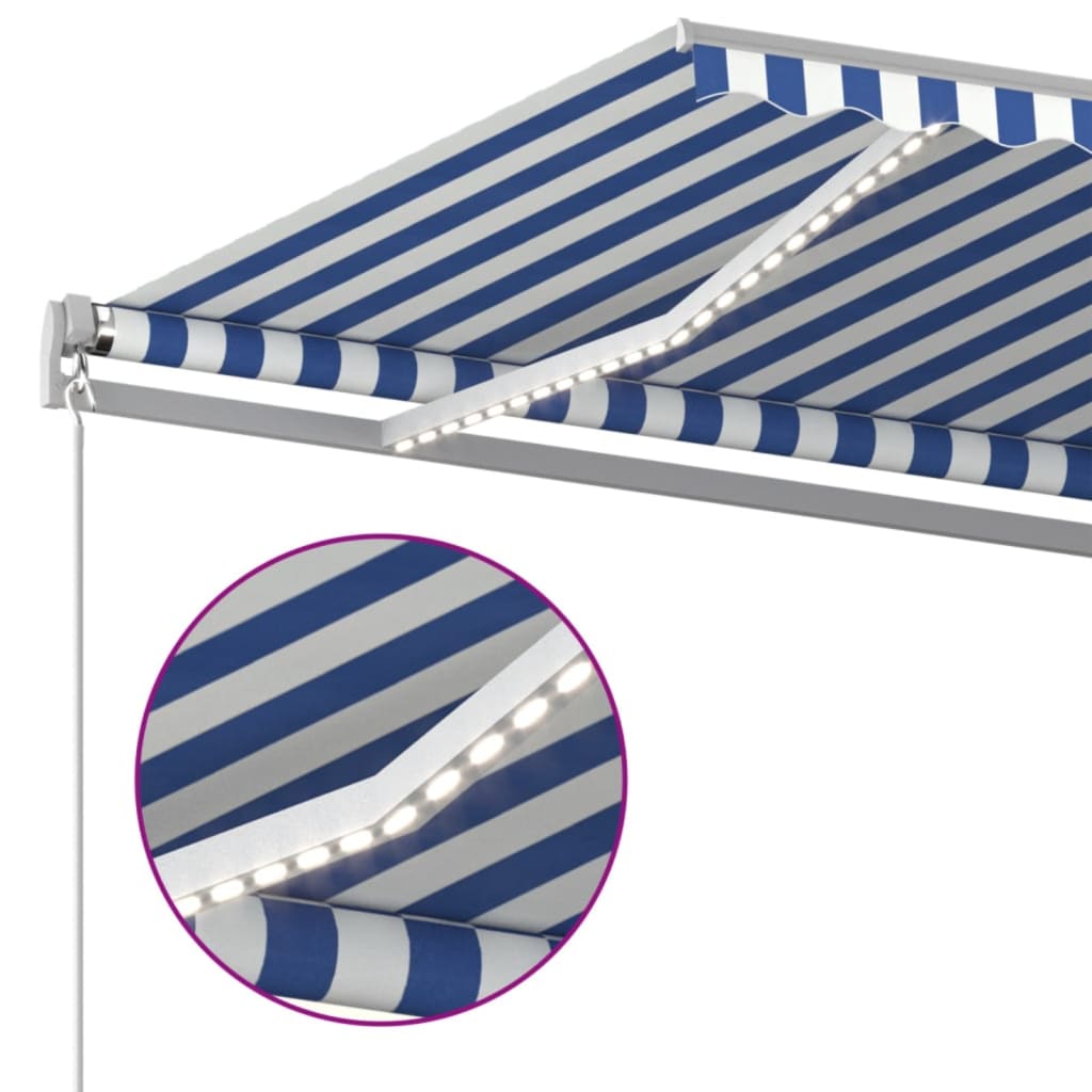 kék és fehér kézzel kihúzható LED-es napellenző 400 x 300 cm
