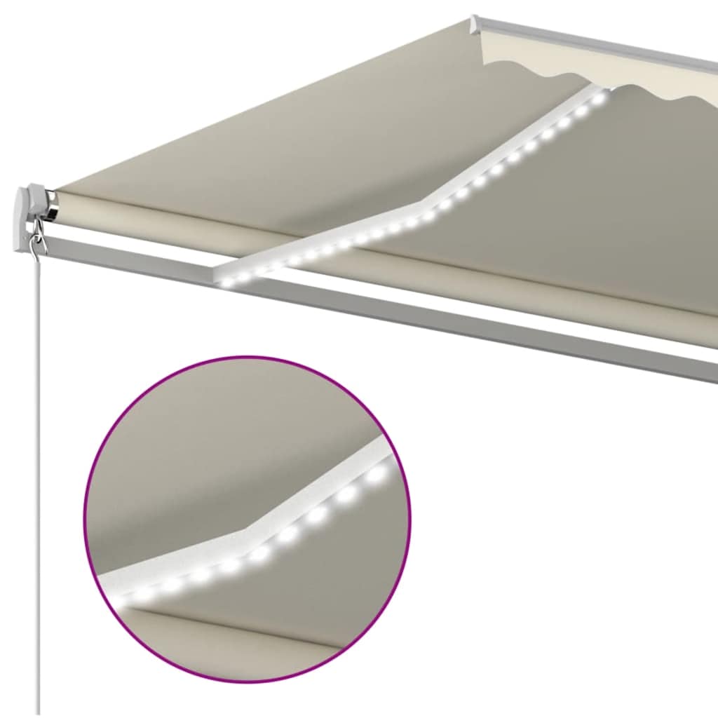 krémszínű kézzel kihúzható LED-es napellenző 400 x 300 cm