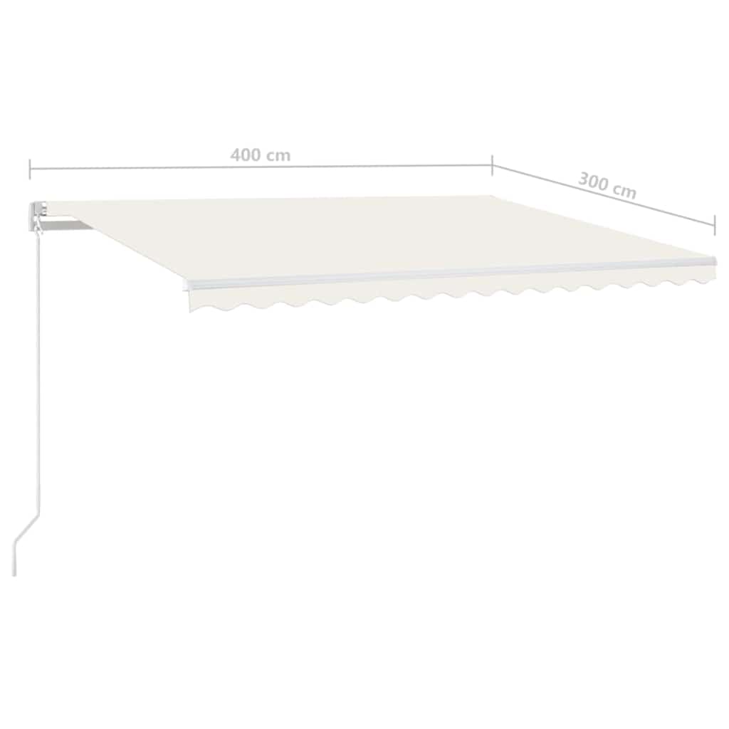krémszínű kézzel kihúzható LED-es napellenző 400 x 300 cm