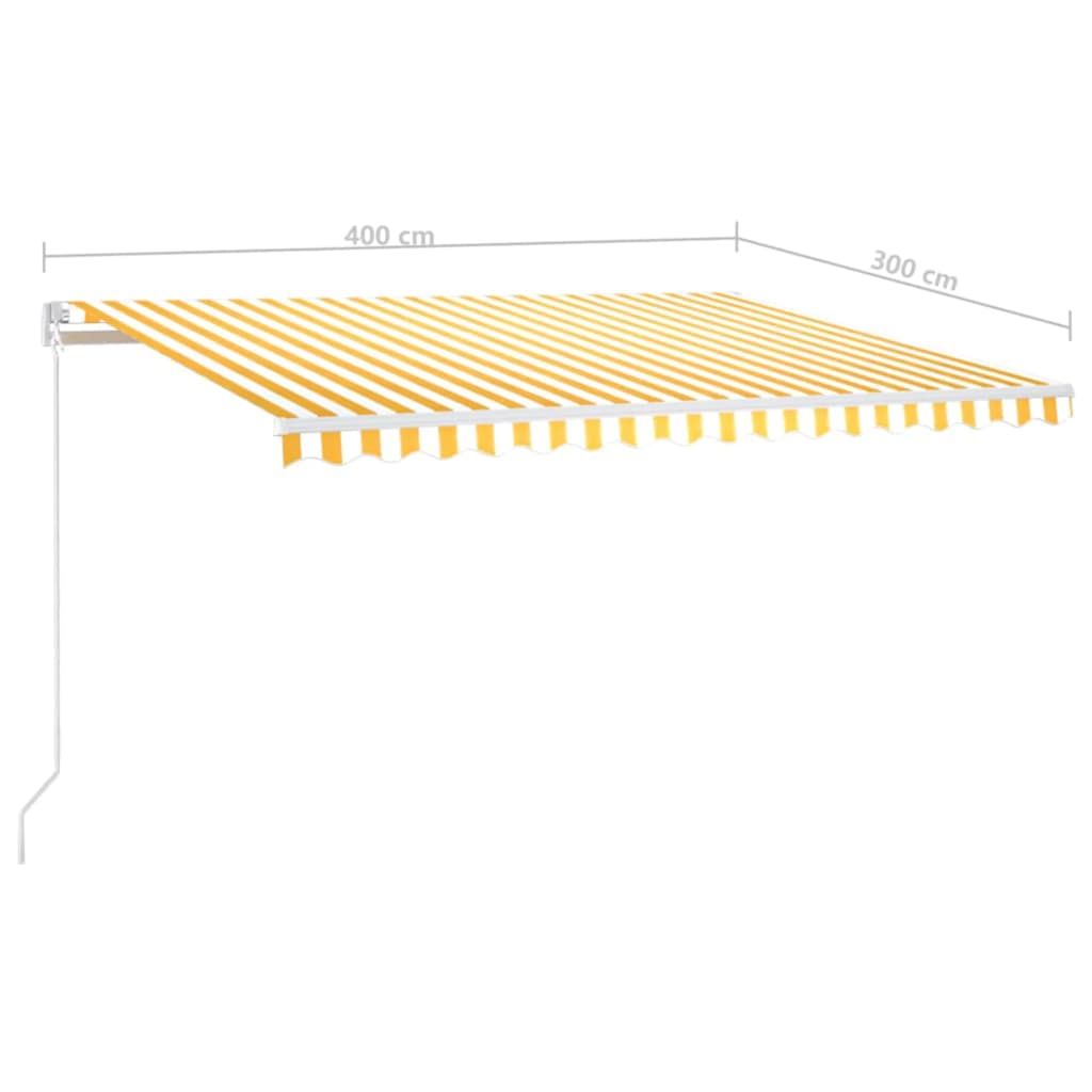 sárga és fehér kézzel kihúzható LED-es napellenző 400 x 300 cm