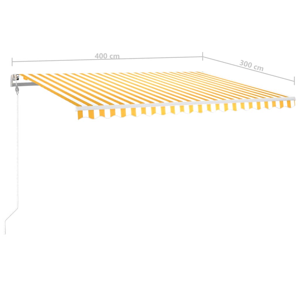 sárga-fehér szélérzékelős és LED-es napellenző 400x300 cm