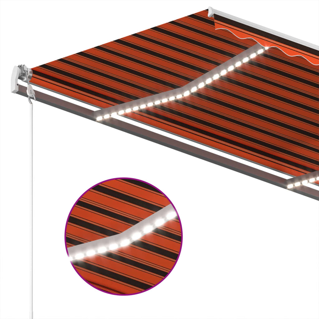 narancssárga-barna szélérzékelős és LED-es napellenző 400x300cm