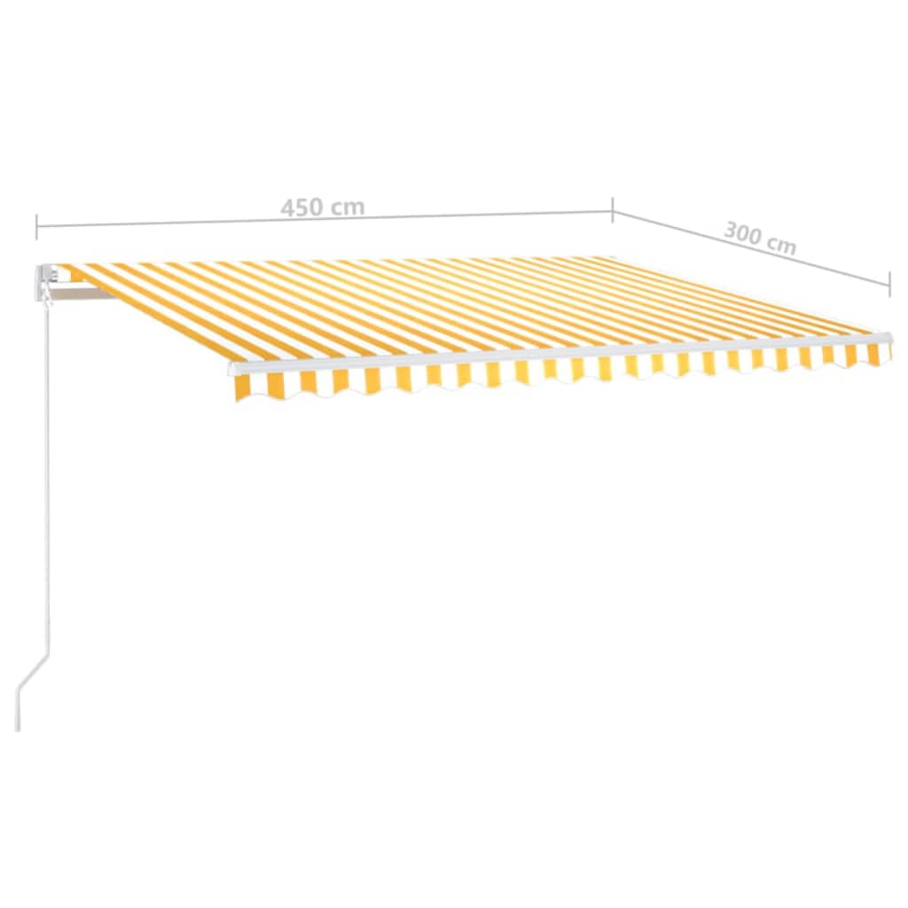 sárga és fehér kézzel kihúzható LED-es napellenző 450 x 300 cm